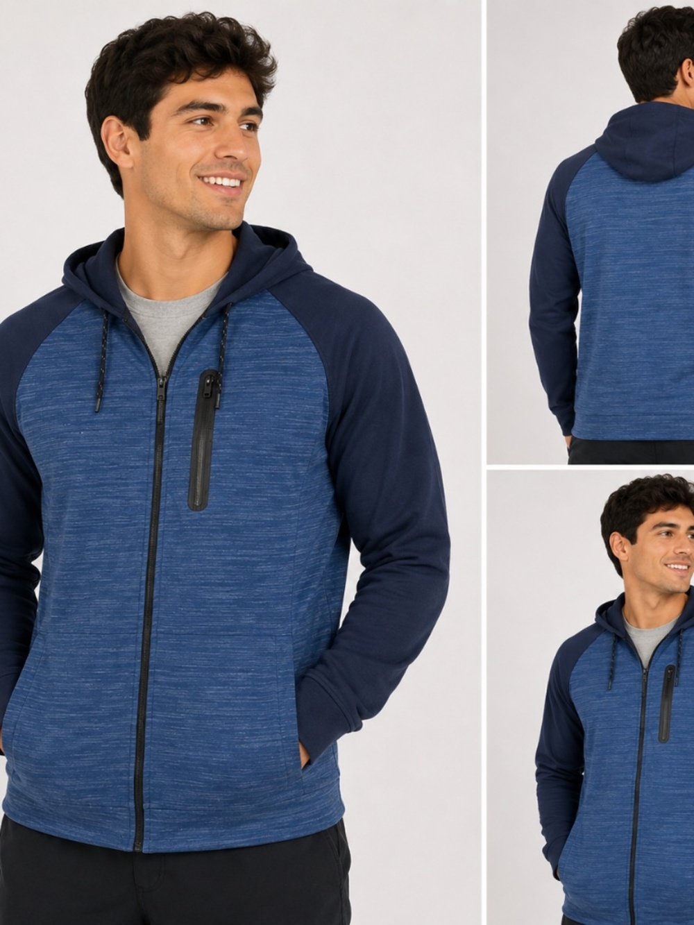 Men's Two-Tone Full-Zip Raglan Hoodie Size Medium
